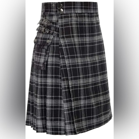 NWOT TRADITIONAL TARTAN KILT BLACK/GRAY. BELT LOOPS, SNAPS ON BOTH SIDES. - Picture 4 of 12